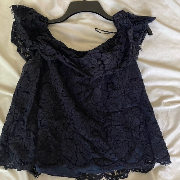 Blue Flutter Sleeve Ruffled Blouse - Picture 1 of 16